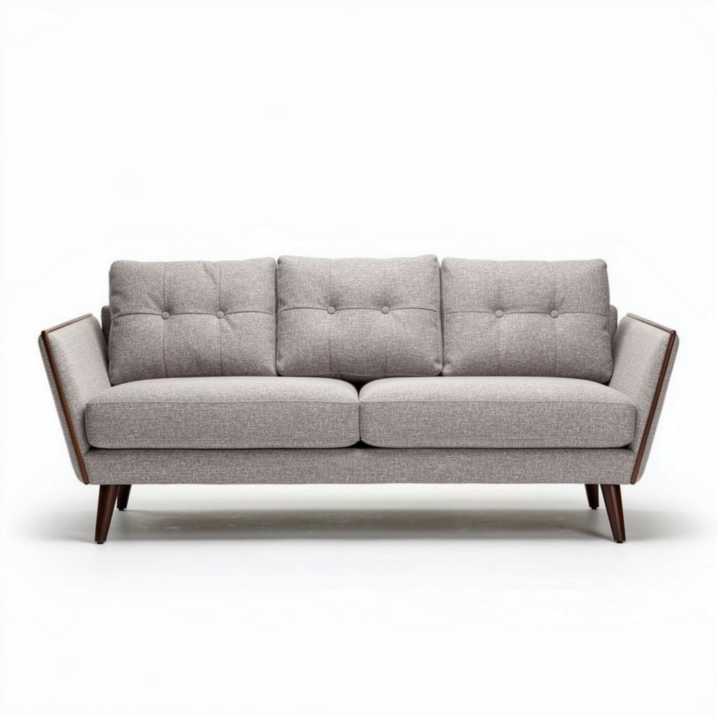Upholstered sofa for living room in light gray fabric - 200 x 90 x 85cm
