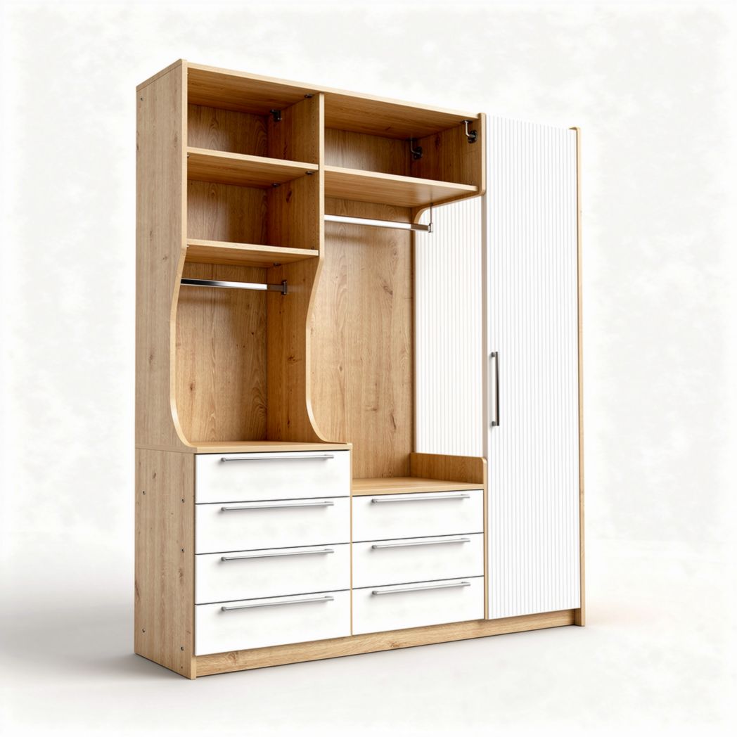 Wooden wardrobe with drawers and shelving unit - 140 x 60 x 210cm
