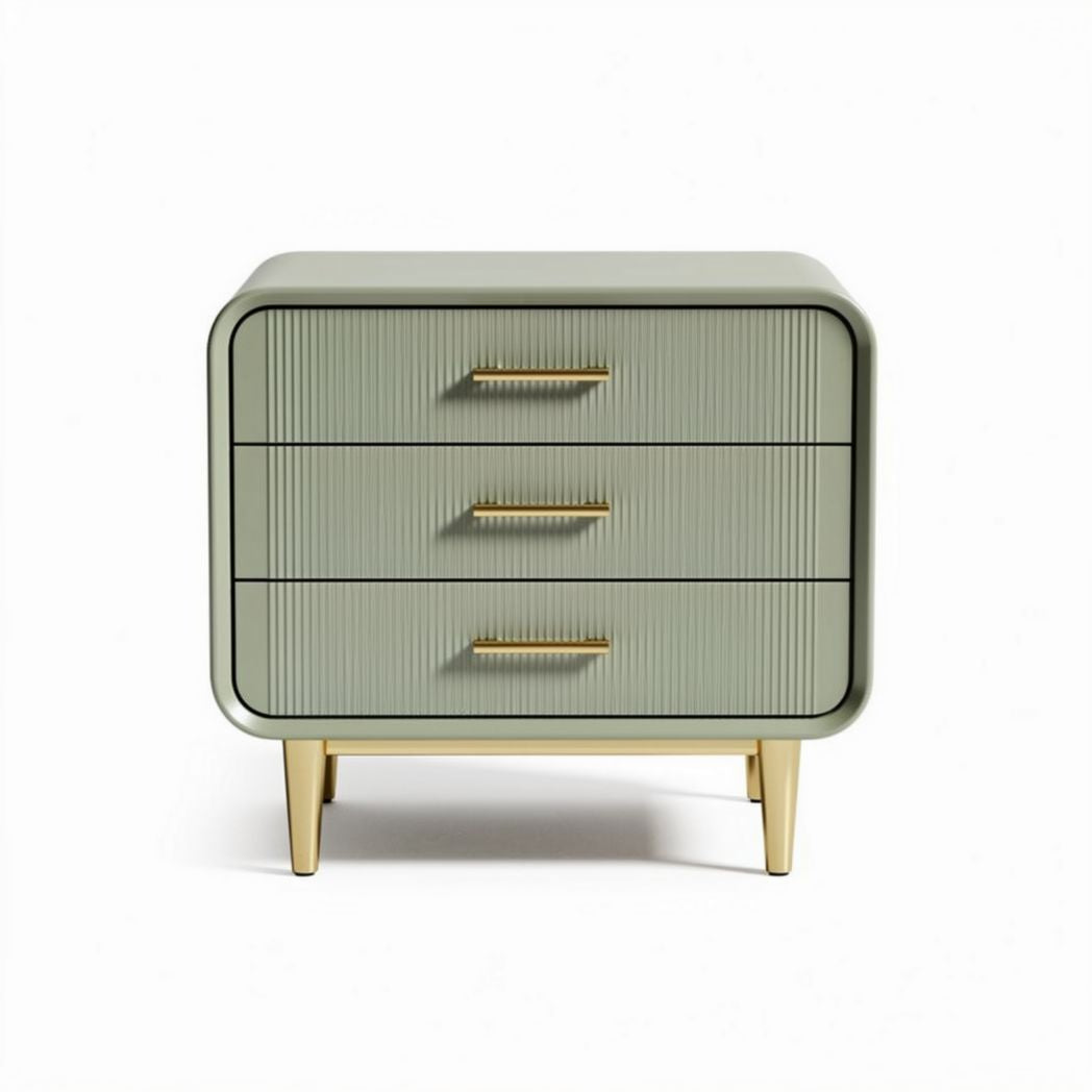 Modern bedside table with three drawers - 60 x 40 x 50cm, wood and metal construction