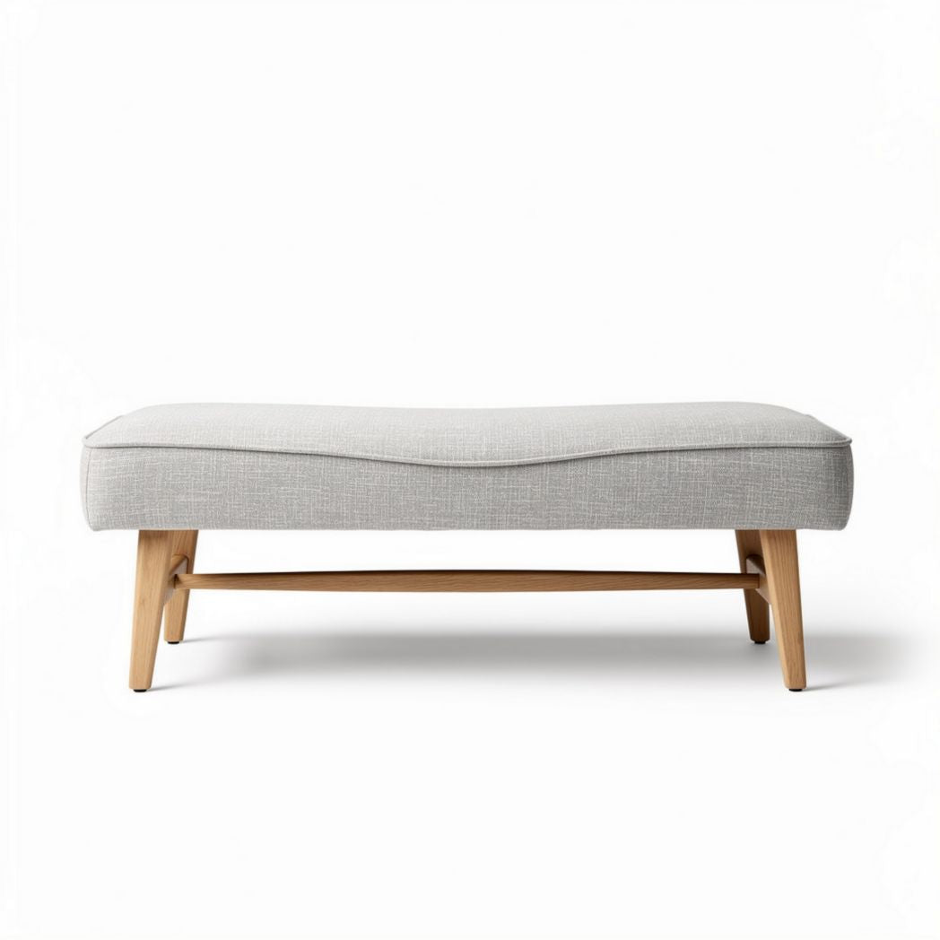 Fabric upholstered bench with wooden legs - 120 x 50 x 40cm