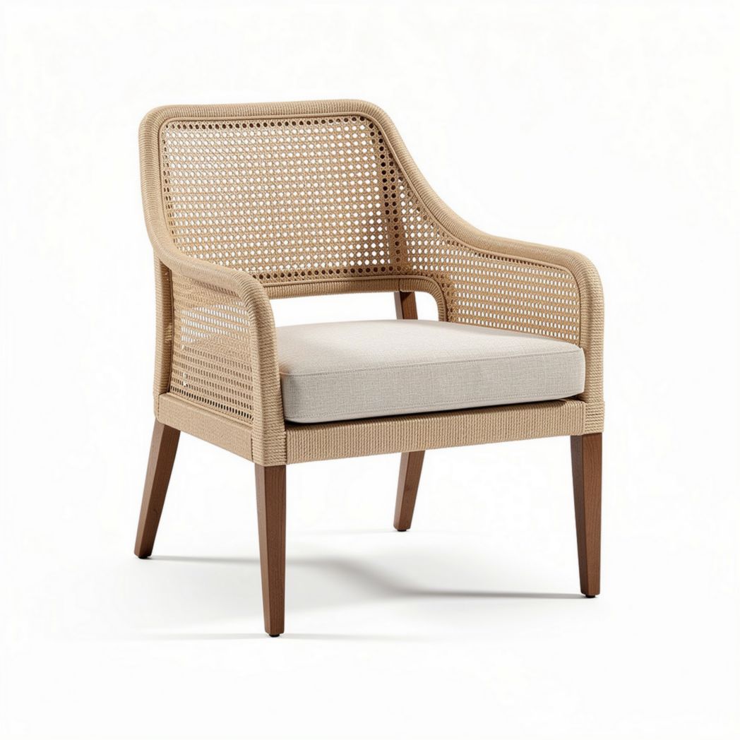 Rattan dining chair with cushion - 70 x 65 x 80cm