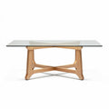 Glass top coffee table with wooden base - 150 x 90 x 75cm