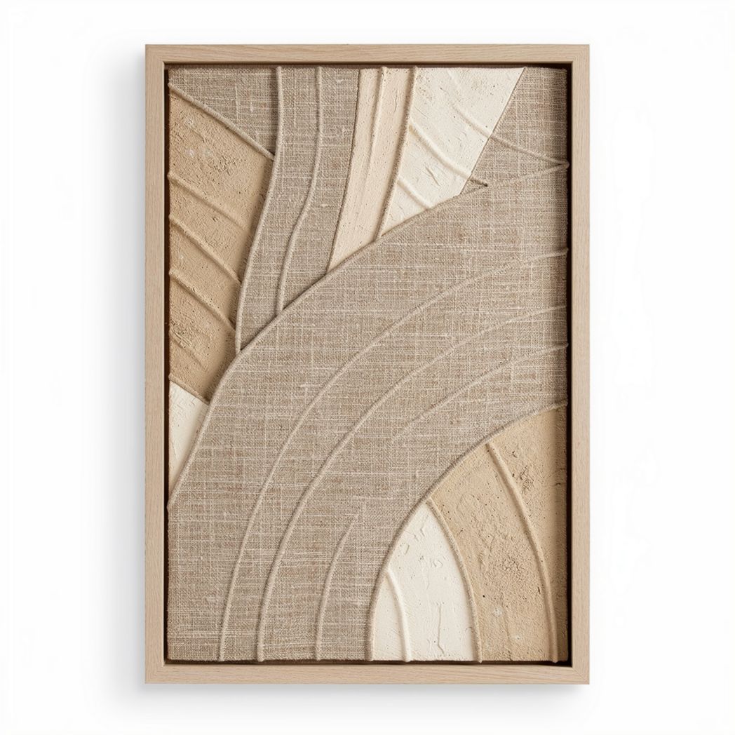 Textured wall art panel - linen and plaster construction - 30 x 20 x 5cm