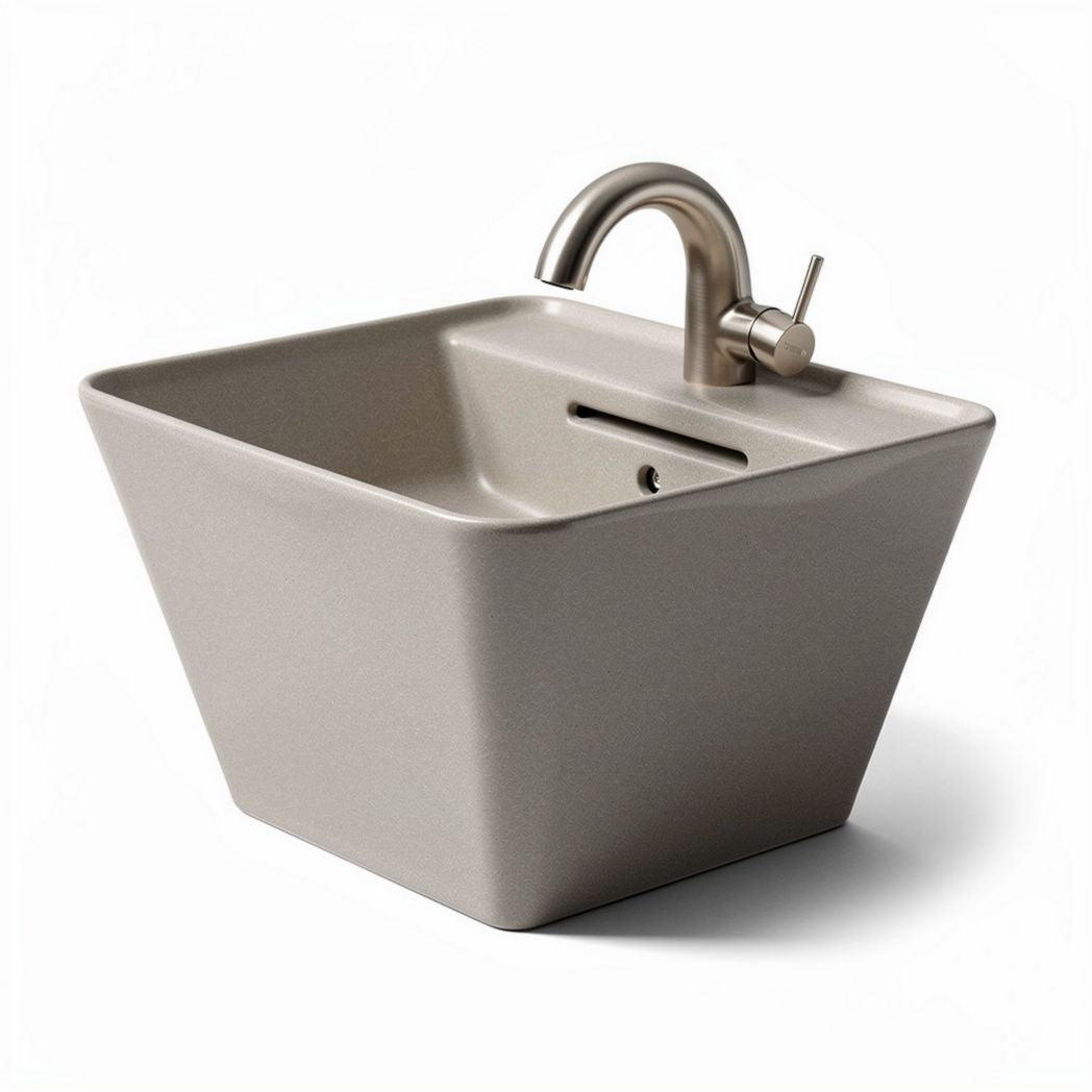 Ceramic square bathroom sink with single faucet hole - 40 x 40 x 15cm