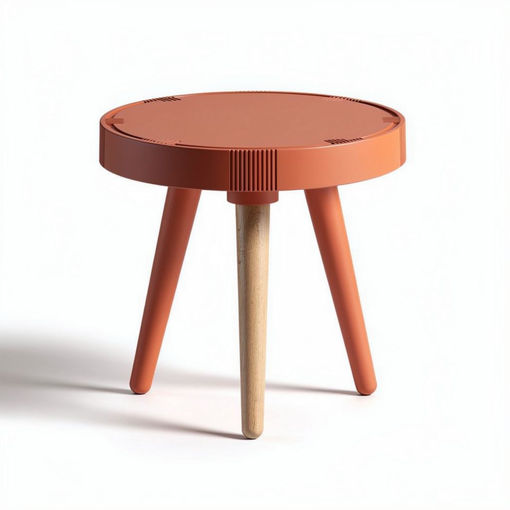 Round plastic side table with wooden legs - 45 x 45 x 45cm